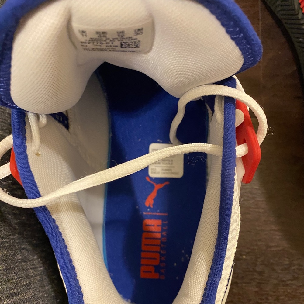 Puma mid top size 11 UK white blue red